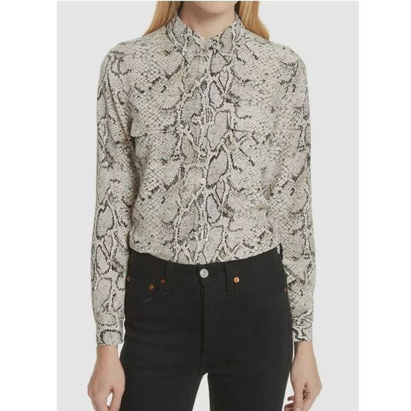 Equipment Shirt Top Womens Size M Snake Print Long-Sleeve Button Silk Blouse - Picture 1 of 10